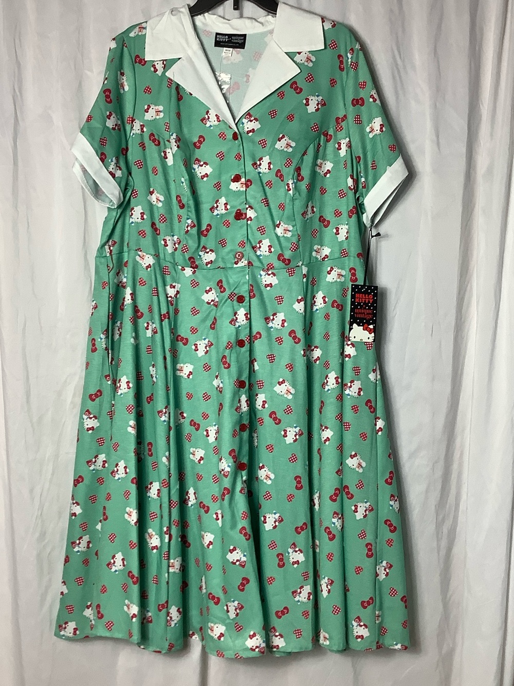 Hello Kitty Mint Green Hello Kitty Print Fit-&-Flare Dress with White Collar